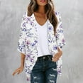 thumbnail image 2 of CYMMPU Tunic Tops 3/4 Sleeve Loose Fit Spring Tops Blouses for Women Dressy Casual Summer Fashion Chiffon Shirts Front Open Cardigan Flower Pattern Kimono Cover Up for Beach Kimono Multicolor XXXL, 2 of 5