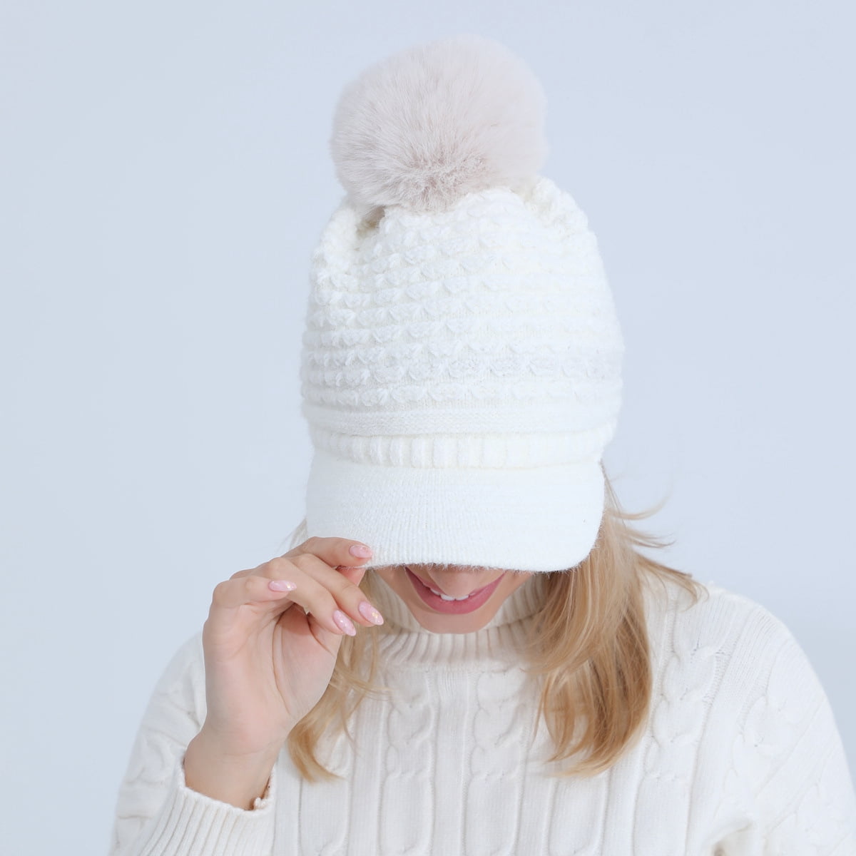 Winter Women Girls Knitted Hats Warm Knit Snow Ski Visor Beanie