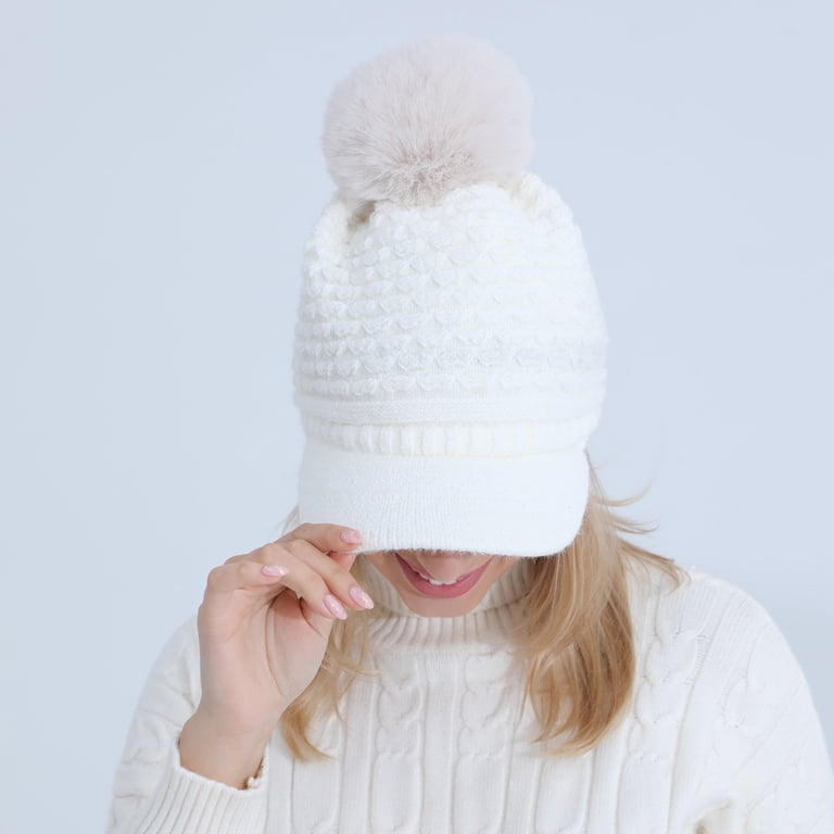 Winter Women Girls Knitted Hats Warm Knit Snow Ski Visor Beanie