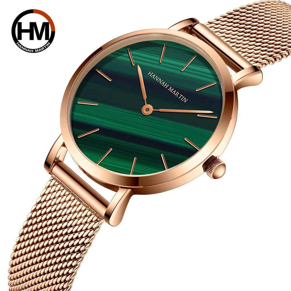 Hannah Martin high quality luxury women's watch fashion green malachite texture waterproof quartz watches for women dropshipping