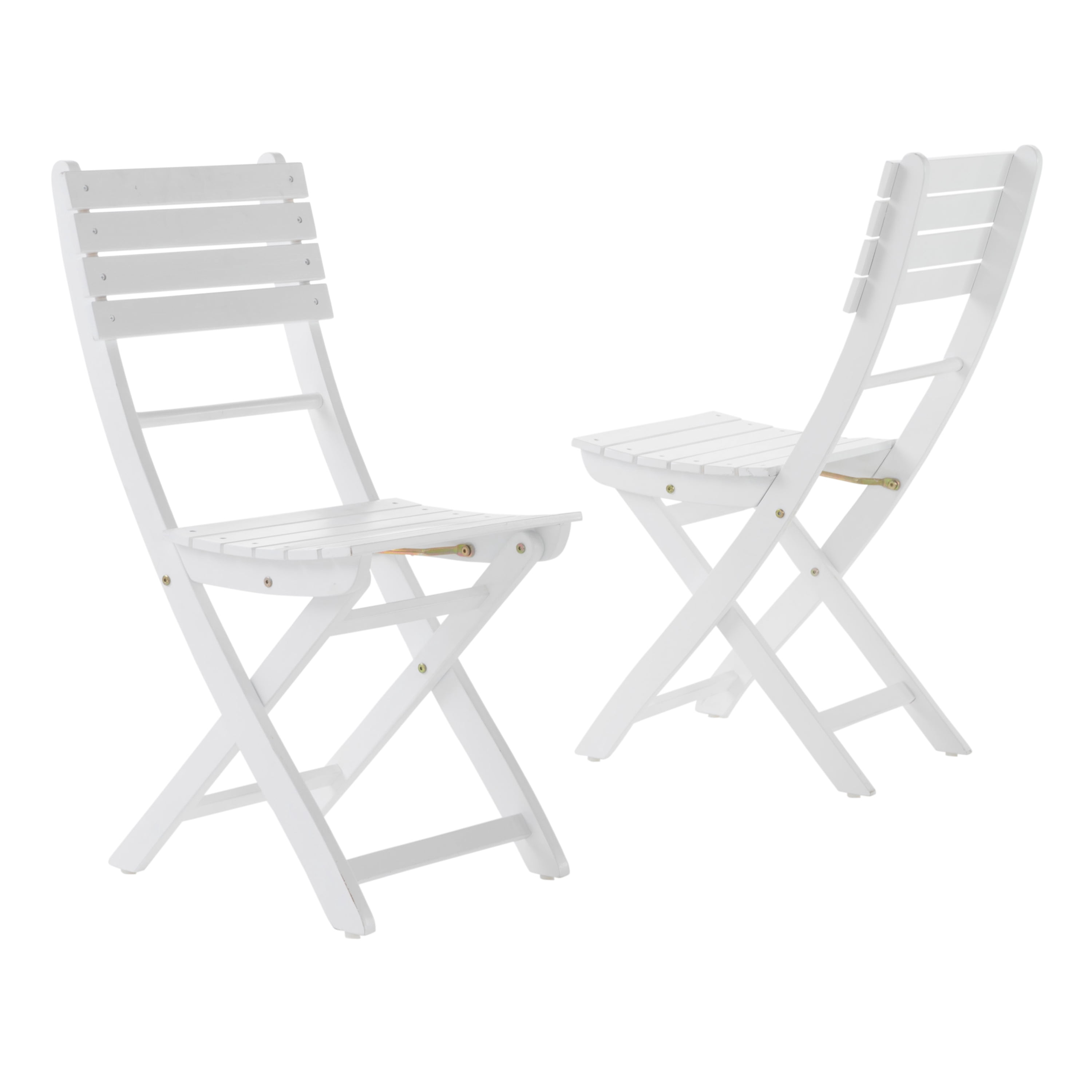 Outdoor Foldable Dining Chair Set of 2, Portable Acacia Wood Leisure Seats for Patio Garden, White