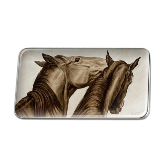 Horses Vintage Sepia Tone Metal Rectangle Lapel Hat Pin Tie Tack Pinback