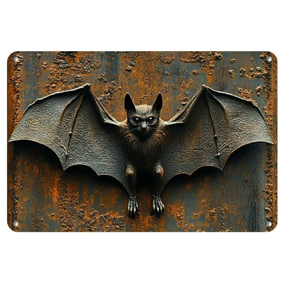 Vintage Bat Iron Wall Art Sign (8"x12") - Perfect for Garage, Cafe, Bar, or Living Room Decor, 2D, Perfect for Room Decor