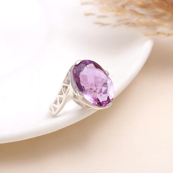 AG 925 Jewellery Designer Ring, Purple Amethyst Gemstone, 925 Sterling Silver, Statement, Wedding