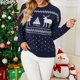 thumbnail image 1 of Suéter Suéter de punto para mujer, suéteres de ganchillo con patrón de alce de árbol de manga larga, traje de vacaciones ajustado con cuello redondo de estilo navideño Kuymtek Azul oscuro T L para Mujer, 1 of 8