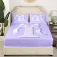 thumbnail image 3 of Erosebridal Initial I Letter King Sheet Sets, Princess Bow Bedding King Size, Purple Monogrammed Reversible Bed Sheets King, Microfiber Room Decor, 4 Pieces, 3 of 7