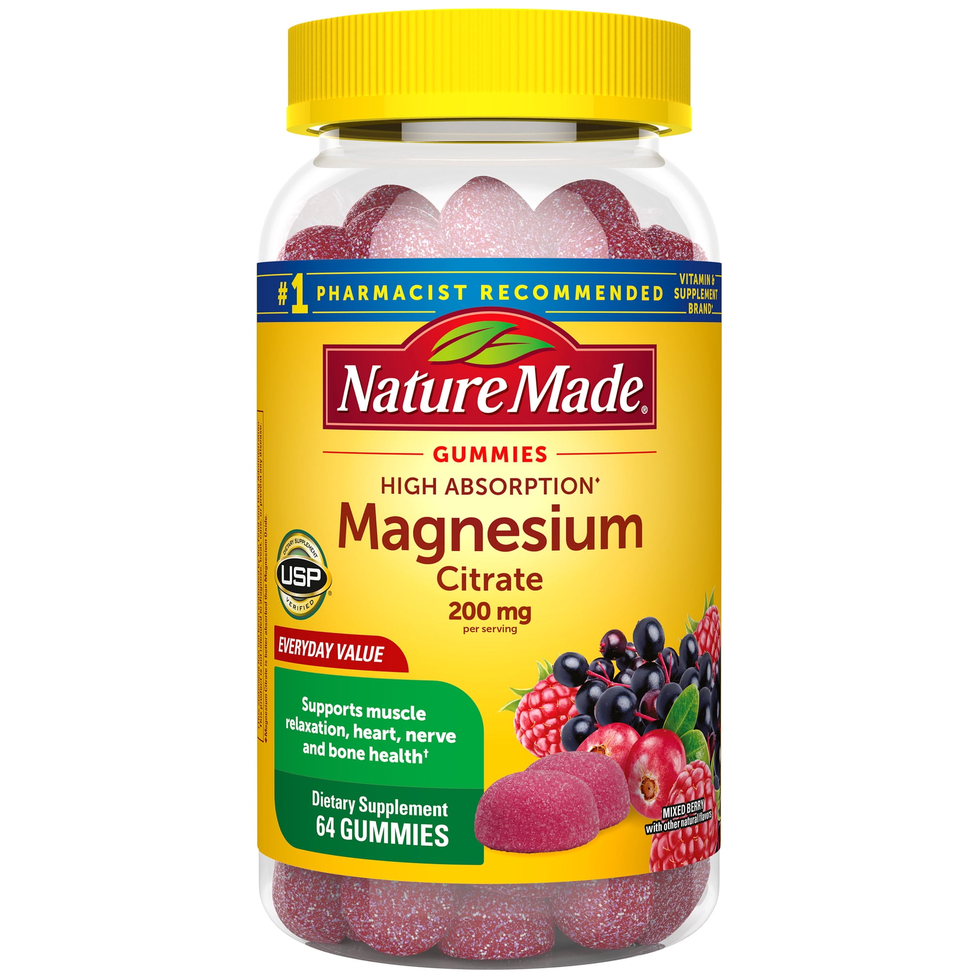 Nature Made High Absorption Magnesium Citrate 200 mg per Serving Gummies, 64 Count