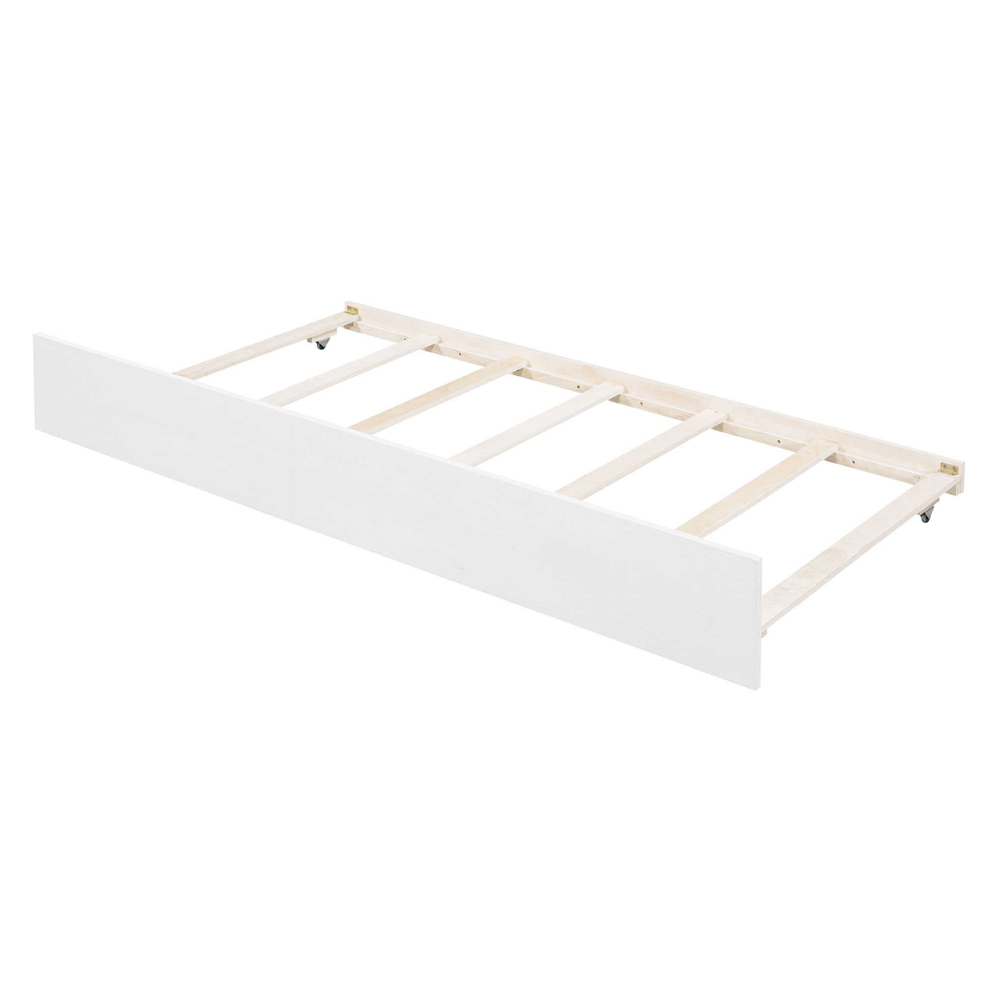 DEALTOPS Wood Canopy Platform Bed with Trundle, Full Bed Frame with Support Slats, White