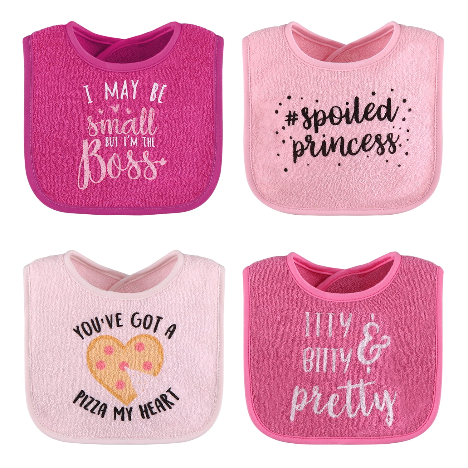 The Peanutshell Baby Girl Terry Bibs, 16 Pack for Feeding, Teething, or Drooling, Girl Foods/Neutral Foods