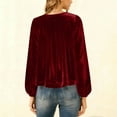 thumbnail image 3 of FAIWAD Women's Velvet Tops Puff Long Sleeve Dressy Velour Blouse Pleated Smocked Casual Work Shirts, 3 of 9