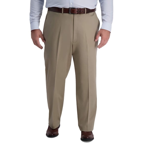 Haggar Men's B&T Iron Free Premium Khaki Classic Fit Flat Front Expandable Waist Pant