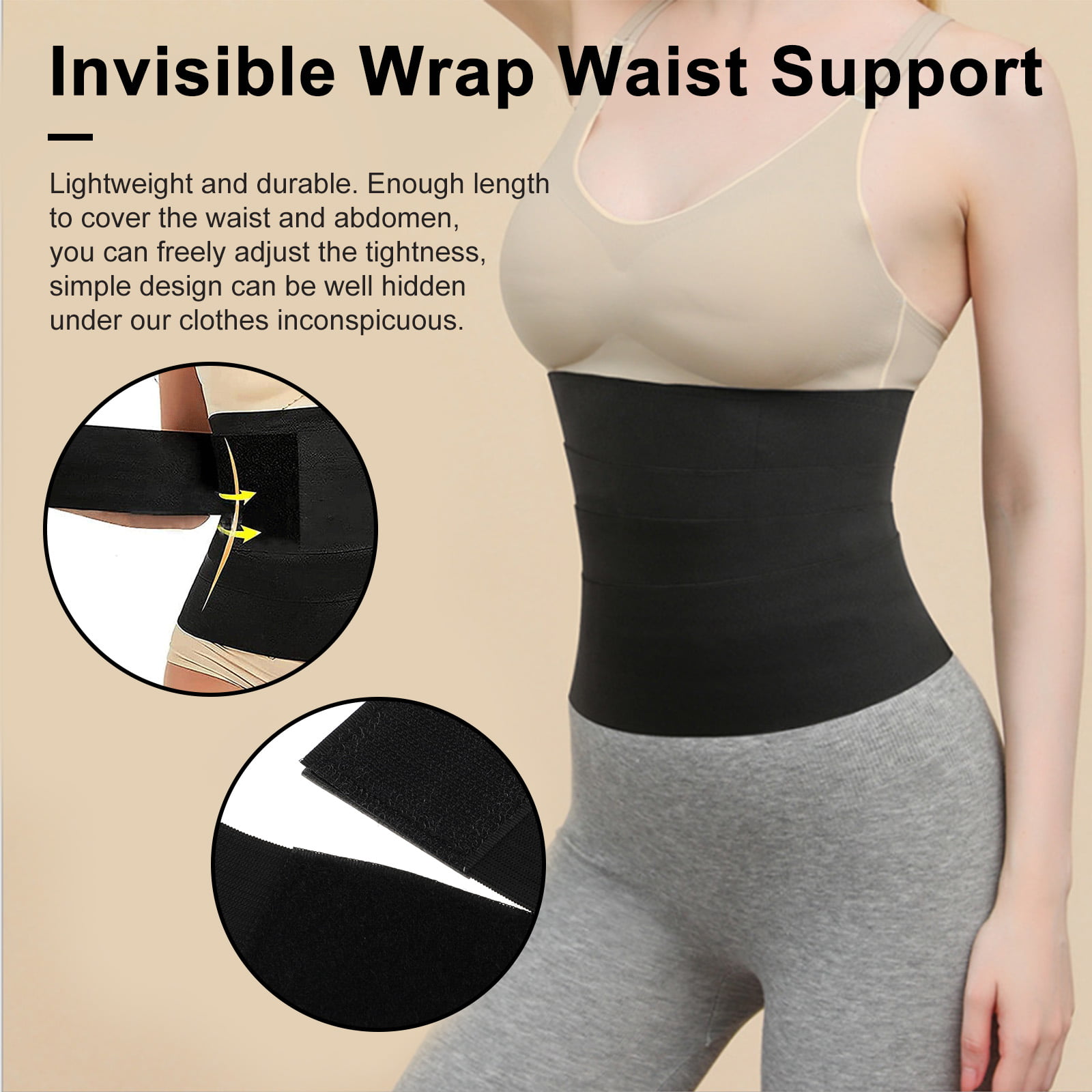 Bandage Wrap for Women，Invisible Wrap Waist Trainer Tape Lumbar Waist Support Belt Adjustable Comfortable Back Braces 4M Black 
