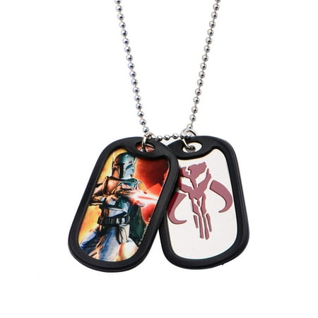 Rubber Silencer - Stainless Steel Star Wars Boba Fett with Rubber Silencer Double Dog Tag Pendant Necklace