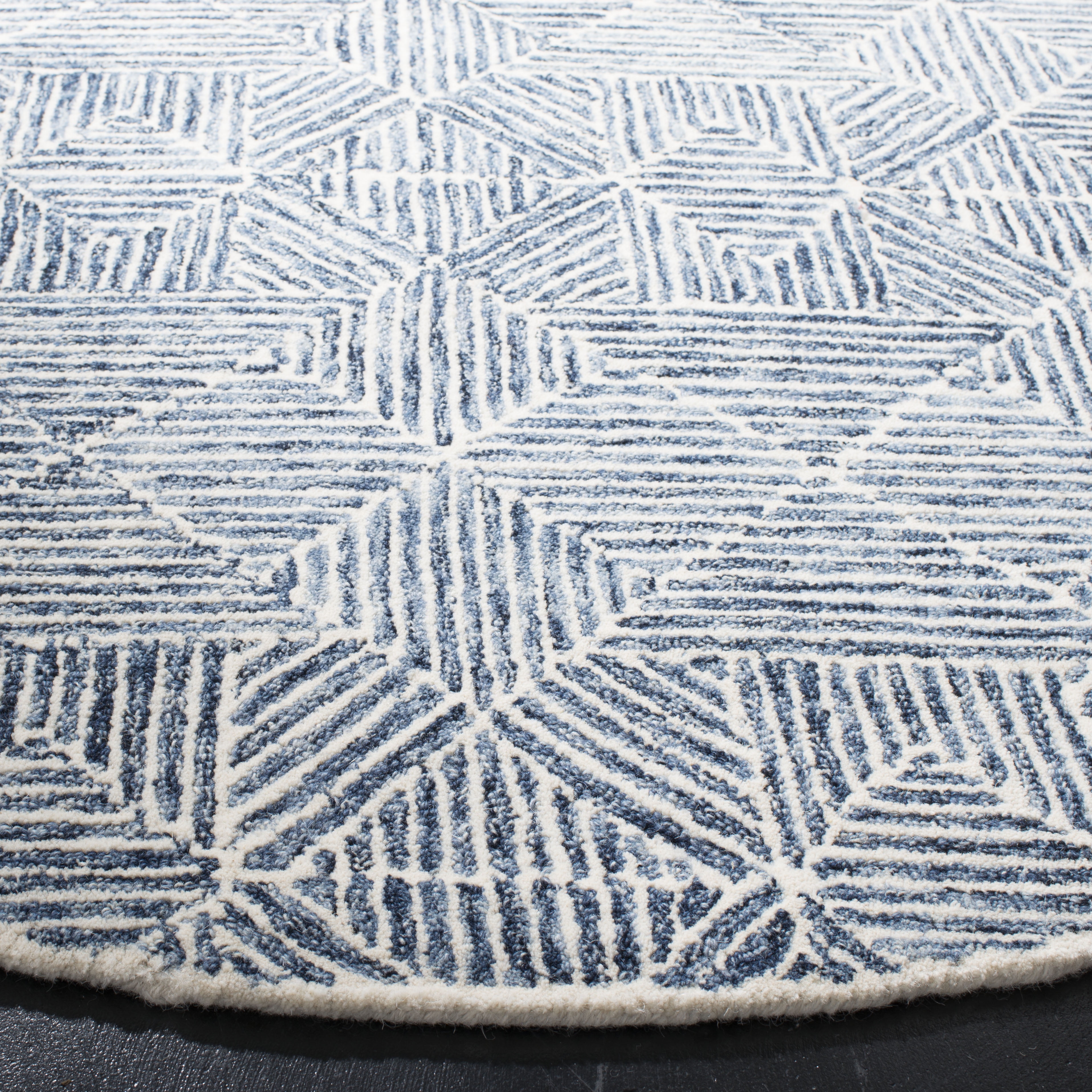 SAFAVIEH Abstract Brock Geometric Area Rug, Blue/Ivory, 4' x 4' Round