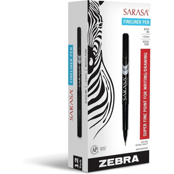 Bolígrafo Zebra Pen Sarasa Fineliner, 0,8 mm, negro, paquete de 12