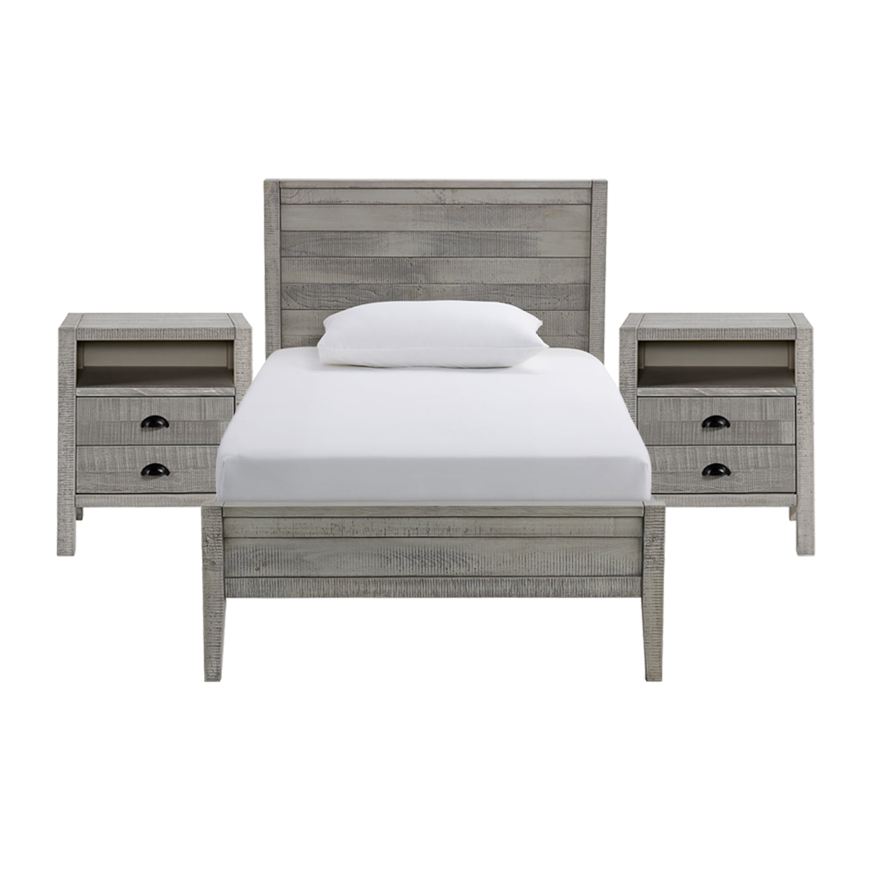 Alaterre Furniture Windsor 3-Piece Set with Panel Twin Bed and 2 Nightstands, Driftwood Gray