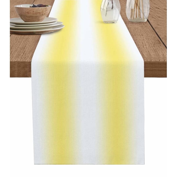 Yellow Ombre Burlap Cotton Table Runner 13x108 Inches Long, Farmhouse Modern Art Farmhouse Table Runners, Outdoor Dining Tablecloths Decor for Baby Shower/Party/Wedding
