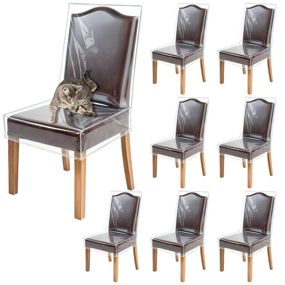 8 Pcs Plastic Dining Chair Covers, 23 in Waterproof & Scratchproof Chair Protectors, Clear Chair Covers, Chair Protectors With Backrests, PVC Kitchen Chair Protection, 23 x 21 x 18 in