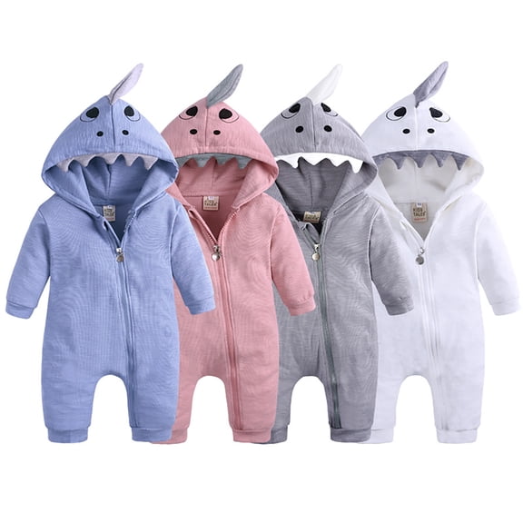 Baby Boy Rompers Boys Shark Hooded Long Sleeve Romper Jumpsuit Playwear Toddler Jumpsuit Blue 18-24 Months