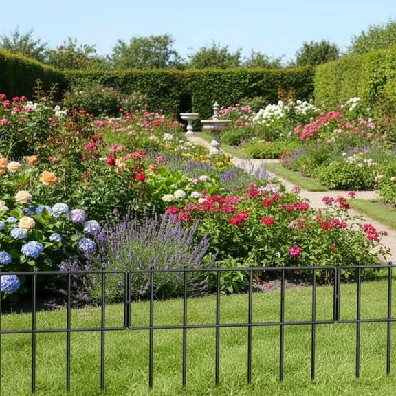 OYEAL 25 Pack Black Decorative Garden Fence 17 in(H) X 27 Ft(L), Rustproof Metal Wire Garden Border for Garden, Yard