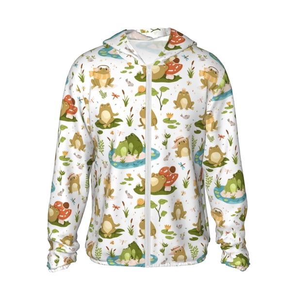 Fotbe Cute Frog Chaqueta con Protección Solar UPF 50+ para Hombre y Mujer, Camisa con Capucha y Bolsillos-XX-Large