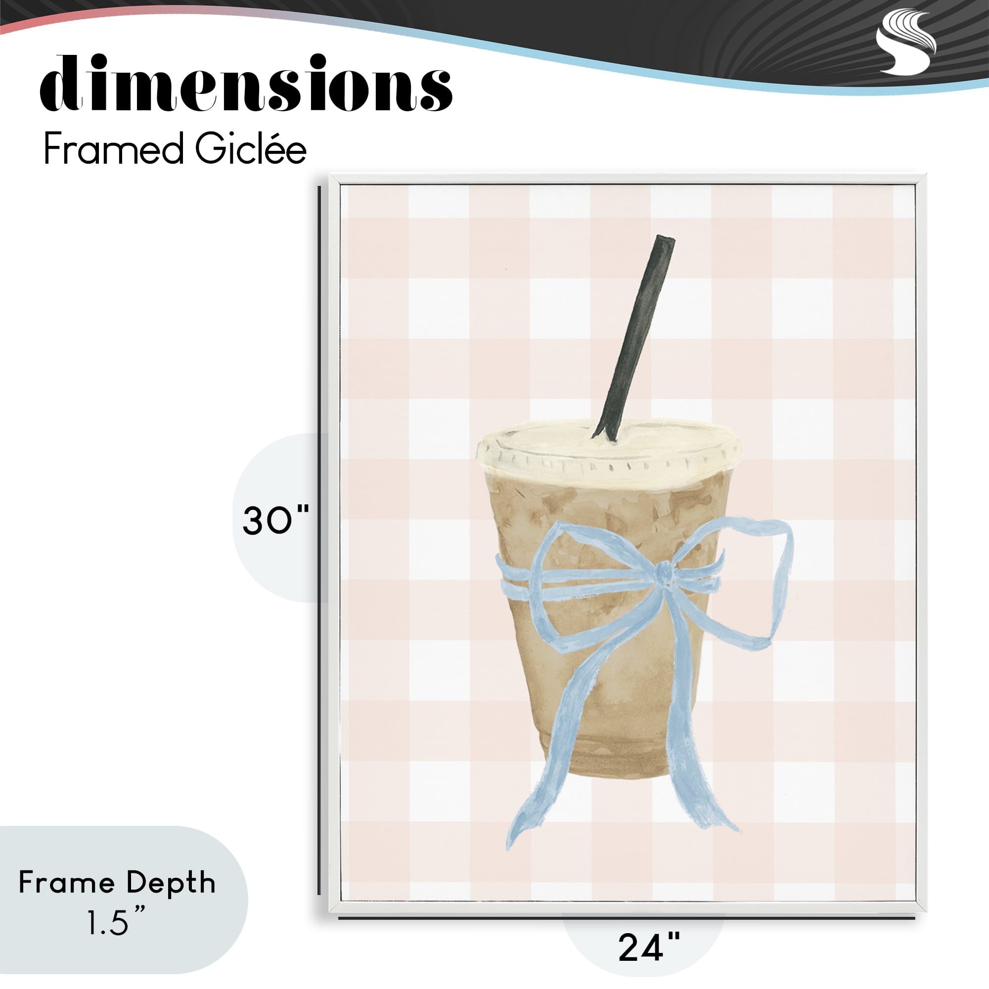 Stupell Industries Iced Coffee on Gingham White Framed Giclee Art, design by Lucille Price
