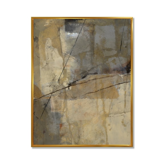 Designart ' Geometric Cream Block I ' Modern Glam Framed Canvas