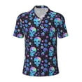 thumbnail image 2 of Daiia Skull Flower Blue Pattern Men’s Polo Shirts,Solid Deck Shirt,Classic Fit, Breathable Cotton Polo for Casual and Sport Wear-Large, 2 of 7