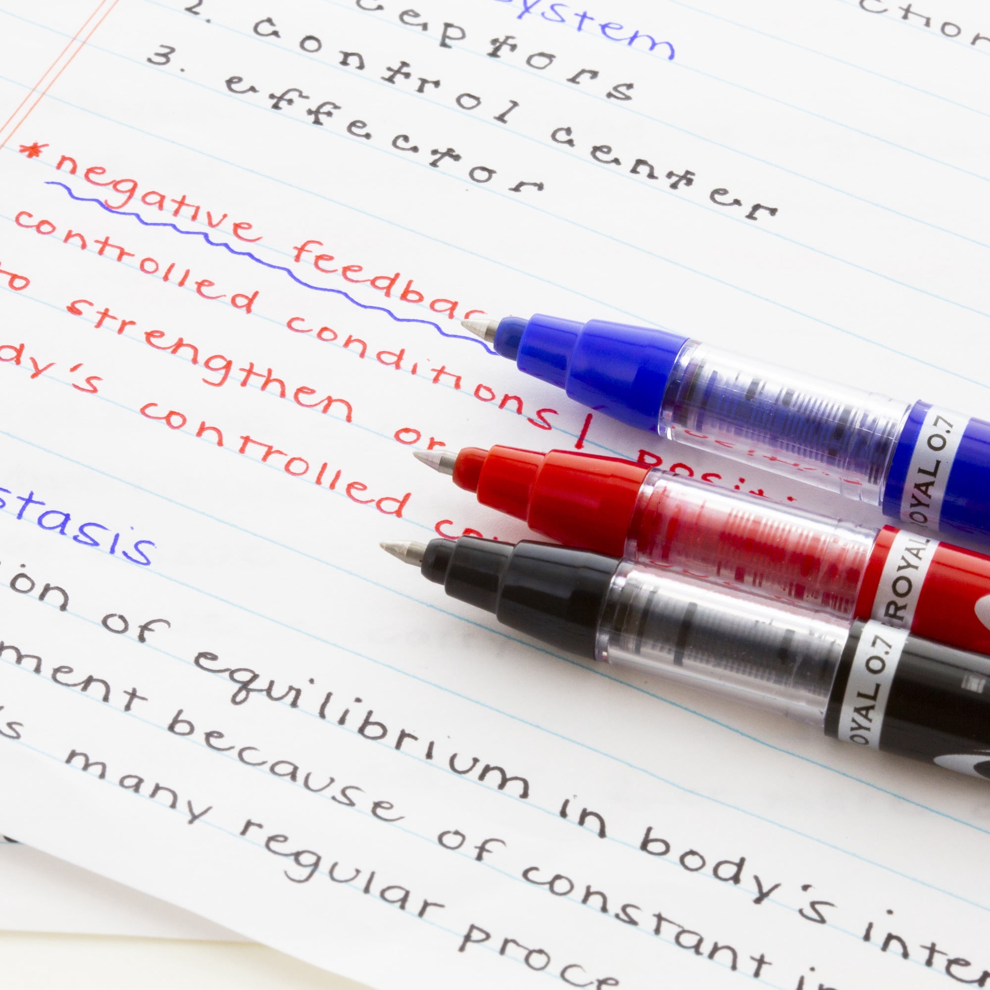 BAZIC Royal Red Color Rollerball Pen 0.7mm w/ Regulator, (3/Pack), 1-Pack