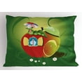 thumbnail image 1 of Caterpillar Pillow Sham, Bug Resting on an Apple House with Blooming Daisies and Swirling Leafs, Decorative Standard Queen Size Printed Pillowcase, 30 X 20 Inches, Green Multicolor, by Ambesonne, 1 of 2