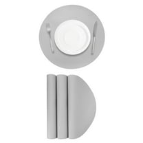 4Pcs Faux Leather Placemats for Dinner Table, Round Mats Placemats Heat Resistant(Grey)