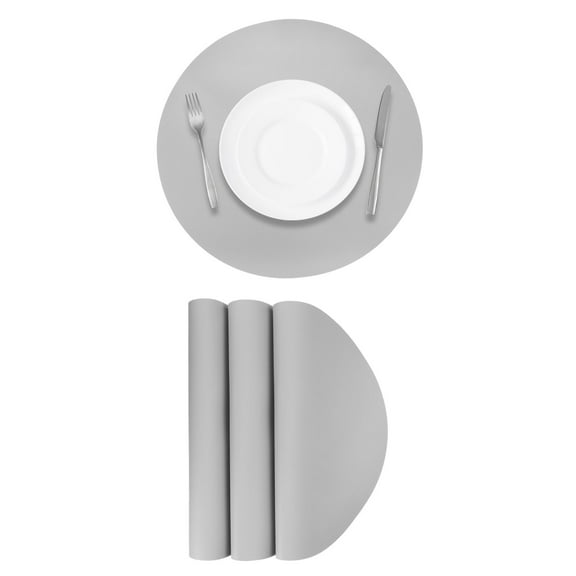 4Pcs Faux Leather Placemats for Dinner Table, Round Mats Placemats Heat Resistant(Grey)