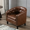 thumbnail image 6 of SYNGAR Accent Chair for Living Room, Bedroom Comfy Reading Armchair, Mid Century Modern PU Leather Tufted Arm Chair Upholstered Cozy Side Single Sofa Chair Club Chair Relaxing Seating, Brown, 6 of 10