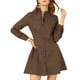 thumbnail image 5 of Vestido de mujer con estampado de cuadros, cuello simulado con volantes, botones y mangas largas en marrón, 5 of 8