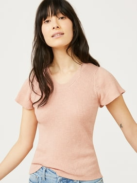 Free Assembly Womens Flutter Sleeve Ribbed Sweater T-Shirt