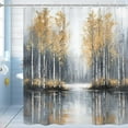thumbnail image 3 of Gold Grey Tree Shower Curtain, Minimalist Boho Ombre Art Oil Painting Modern Style Shower Curtain Set, Modern Gold Landscape Shower Curtains for Bathroom, with Hooks-72"W x 78"L (Pack of 1), 3 of 7