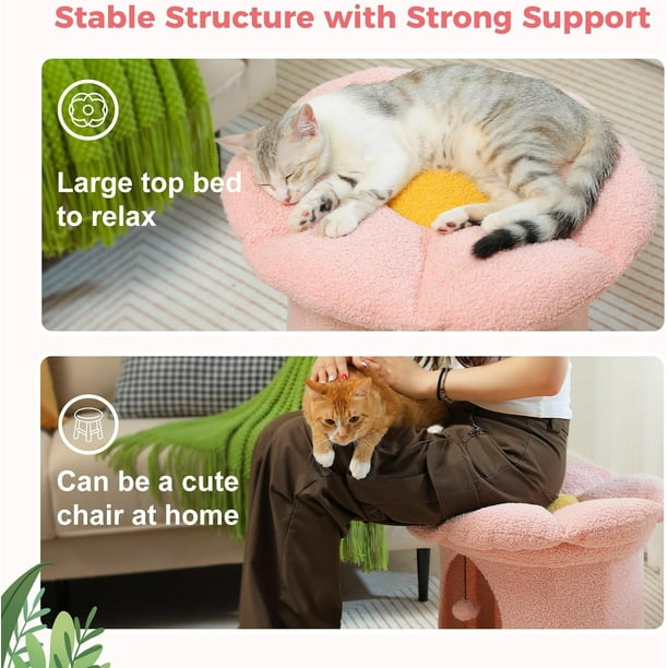 Cat Beds for Indoor Cats, Large Cat Tree House with Removable Flower Cat Bed, Cute Cat Cave Cat Hideaway, Indoor Cat House Condo, 20X20X16 Inches, Pink