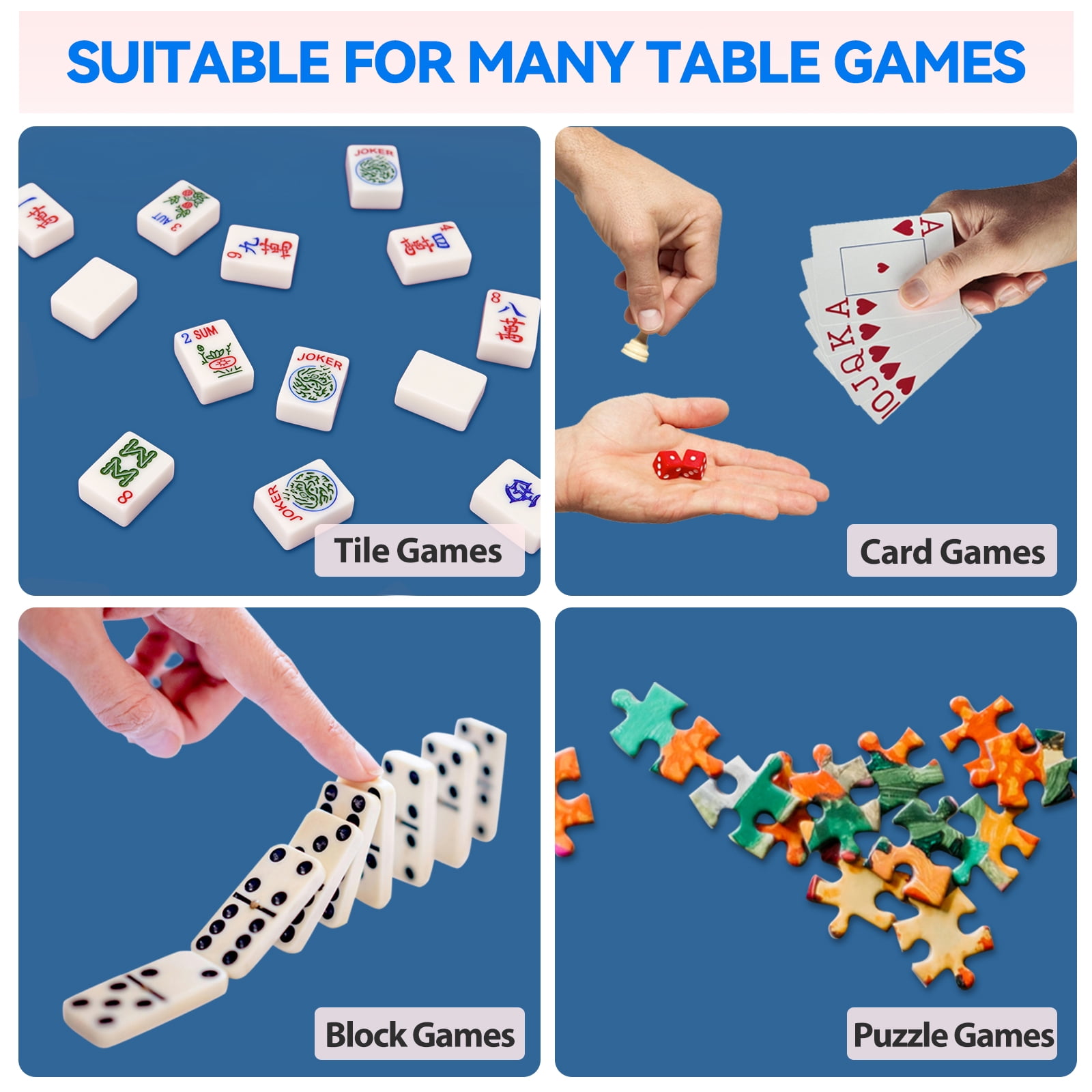 AzulHome Classic Anti-Slip Noise Reducing Game Mat - Mahjong, Poker, Cards, Dominoes Table Cover with Portable Carry Bag (Blue)