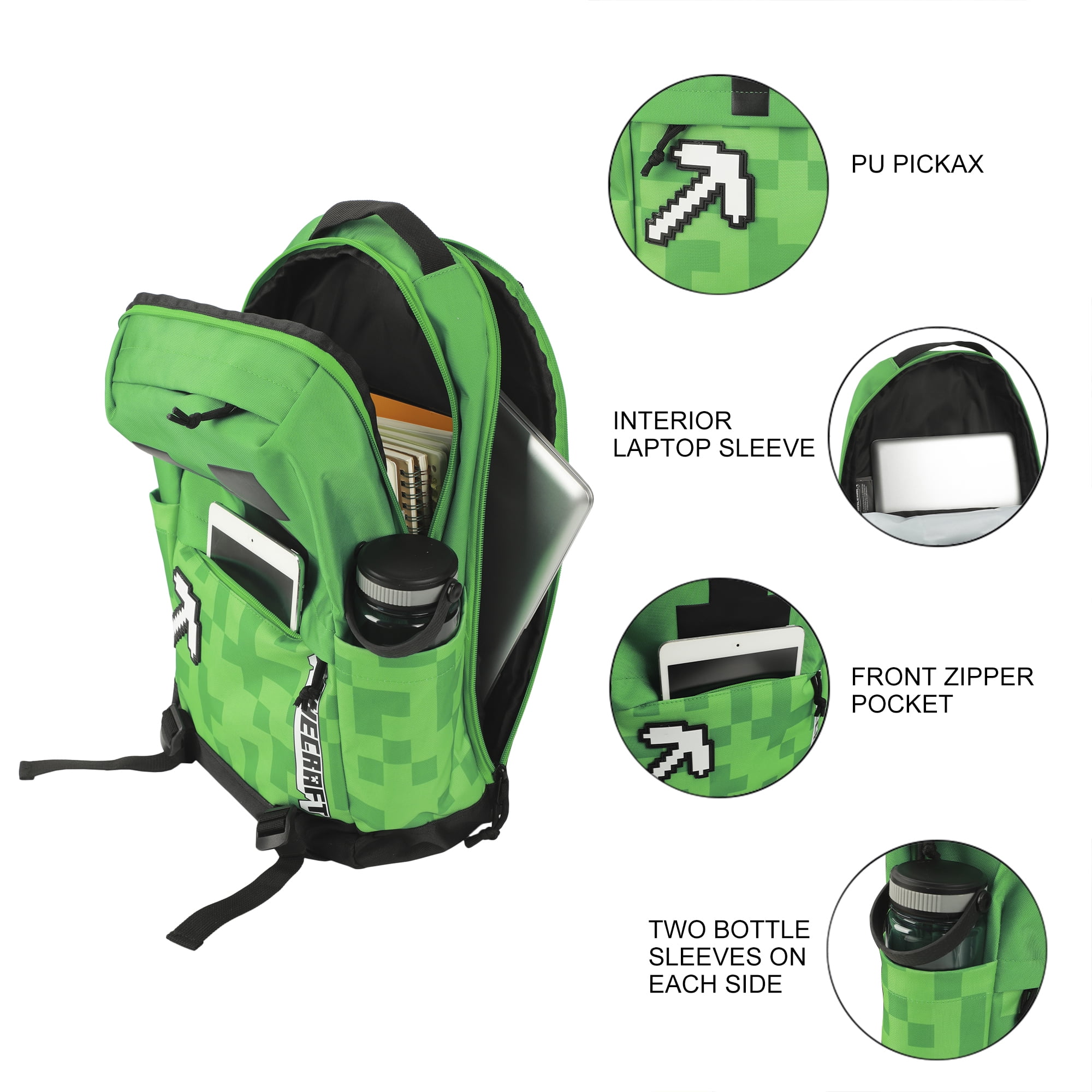 Minecraft Creeper & Pickax Green Adult 17.5" Backpack