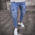 thumbnail image 2 of HBFAGFB Slim Fit Jeans for Men Stretch Denim Pant Ripped Straight Trouser Jeans with Pockets Light Blue Size S, 2 of 5