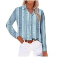 thumbnail image 4 of Womens Tops Plus Size Long Sleeved Casual Printed Lapel Button Up Shirt Light Blue M, 4 of 4