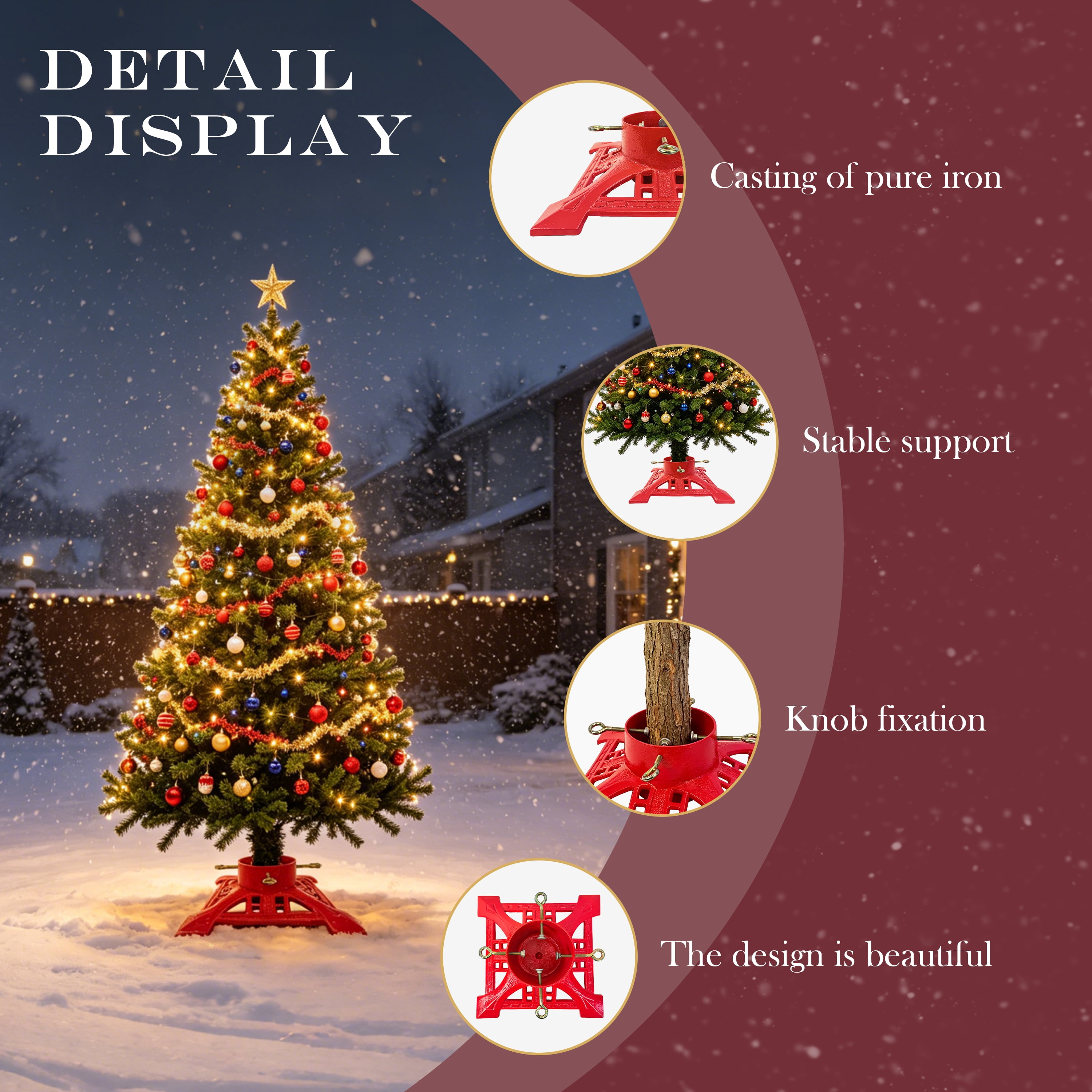 Linton Arts Cast Iron Christmas Tree Stand,14.88lb Heavy Cast Iron Tree Base w/1200ML Water Tank,4 Adjustable Bolts Anti-Toppling Holder for Real Fake Xmas Tree Indoor Outdoor Holiday Decor
