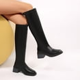 thumbnail image 3 of Rokment Womens Knee High Boots Fall Winter Trendy Leather Square Toe Chunky Mid Heel Motorcycle Riding Dress Tall Boots with Back Zipper Black Size 6, 3 of 6