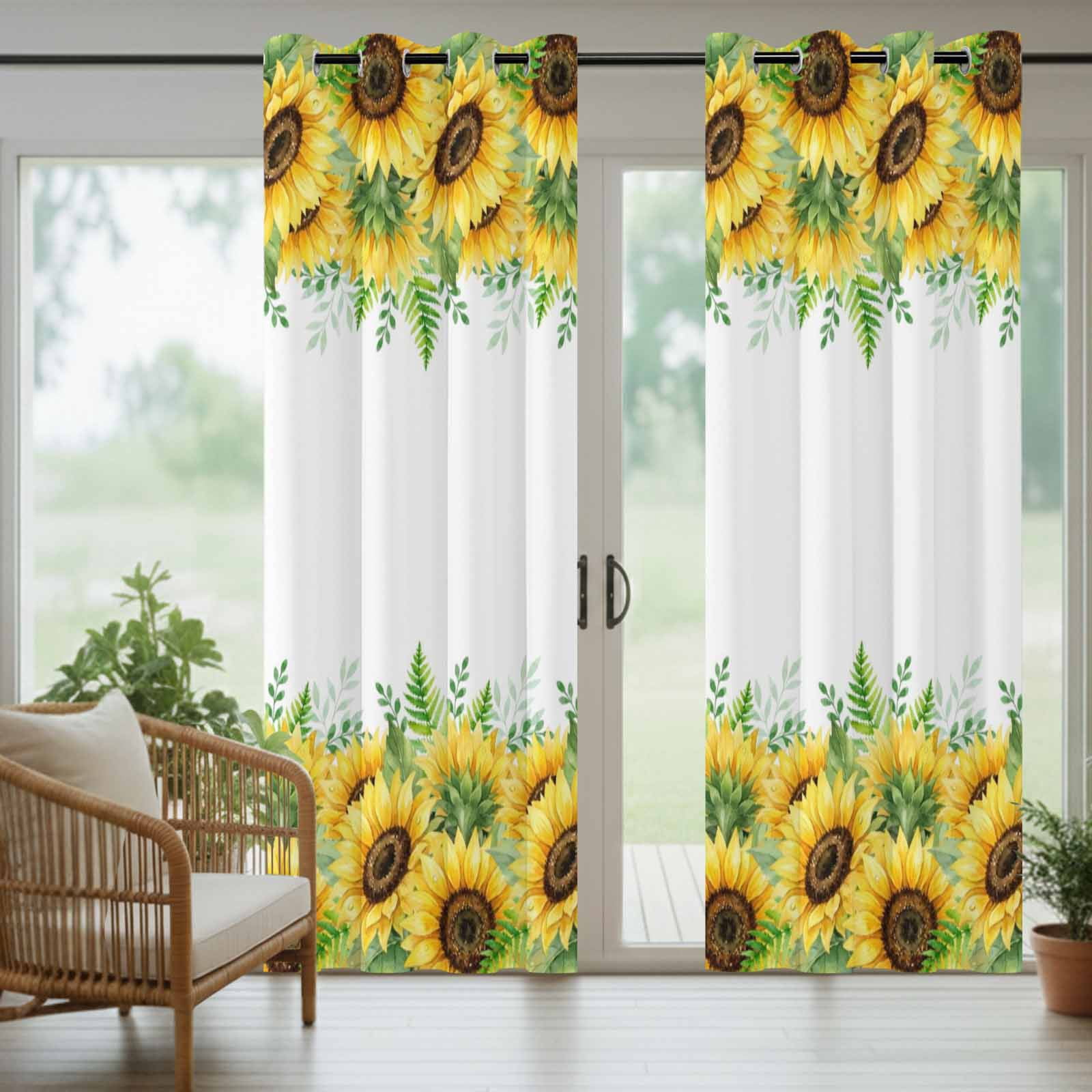 Summer Sunflower Outdoor Curtains 1 Panel Country Vintage Farm Yellow Flower Green Leaf Waterproof Weatherproof Privacy Curtain Thermal Outside Drape for Porch Pergola Patio 54 x 108 Inch