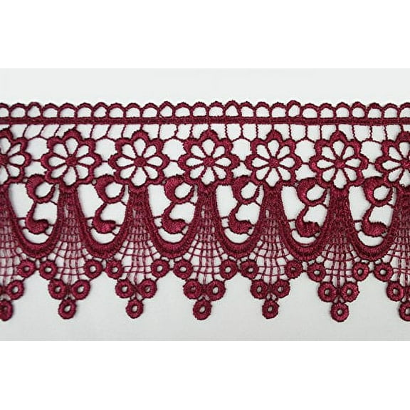 Altotux 3" Gold Green Gray Burgundy Embroidered Venice Lace Trim By 15" (BURGUNDY)
