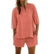 thumbnail image 1 of Conjunto de pantalones cortos y camiseta de manga media para mujer: conjunto de dos piezas oversize con cuello redondo para entrenar en verano, 1 of 4