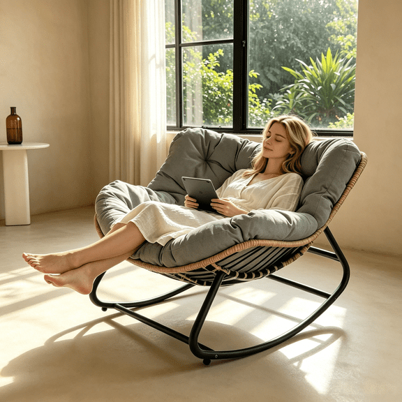 Patio Rocking Chairs,Lounge /Egg Chair Outdoor/Indoor,Comfy Reading Chair for Bedroom/Living Room/Porch/Garden