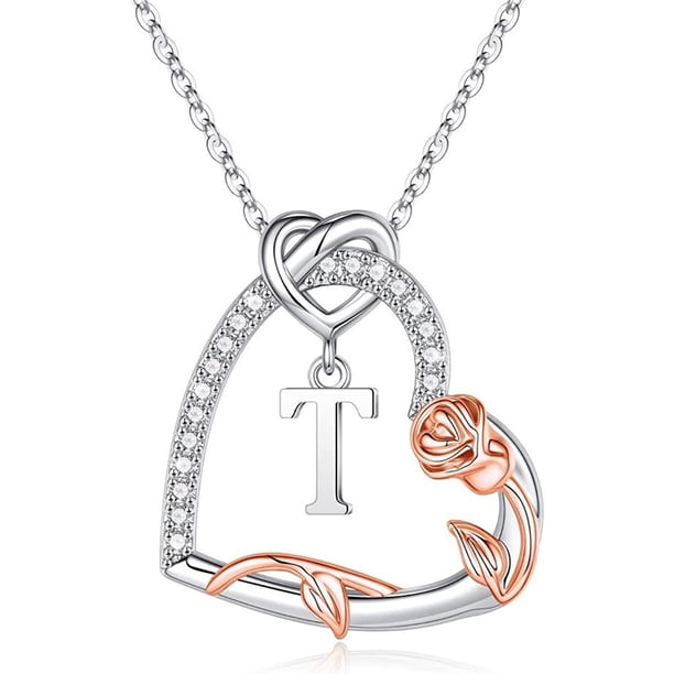 Collar para mujer, joyería para mujer, collar con colgante de letra y corazón de rosa de colores, joyería para aniversario, día de San Valentín.