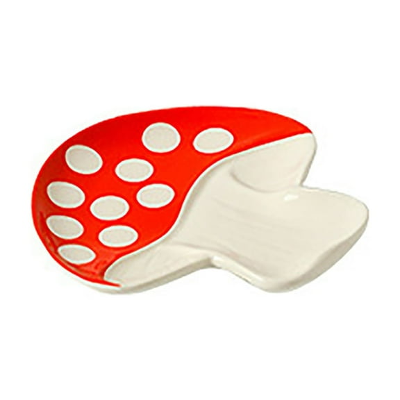 Mushroom Shaped Ceramics Dessert Plates, Small Serving Plates, for Appetizer, Snacks, and Side Dishes, Beige and Red, 6 Inch, Set of 1