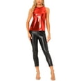 thumbnail image 2 of Camiseta holográfica brillante INSPIRE CHIC para mujeres, top metálico de fiesta disco para mujeres, talla XS, rojo brillante, 2 of 6